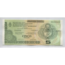 ARGENTINA EC. 247 BONO BILLETE CHACO DE 5 PESOS SIN CIRCULAR UNC